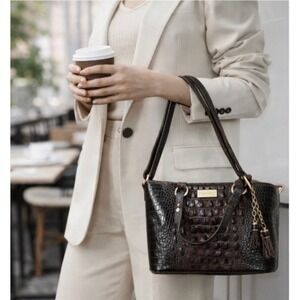 Brahmin Asher Tassel Melbourne Tote Croc Embossed Leather Satchel Crossbody Bag